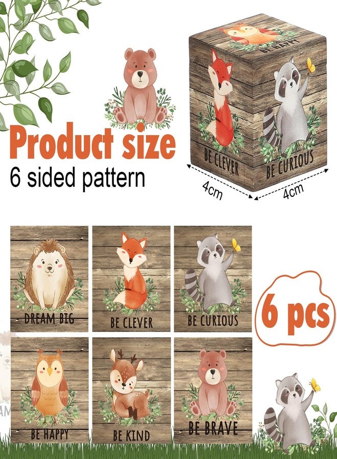 Vertintong 6 Pcs 1.6 Inch Inspirational Woodland Nursery Decor Animals Wall Decor Stuff Wooden Forest Animals Bear Raccoon Lion Fox Block Safari Creature Table Decoration (Brown) - Image 2